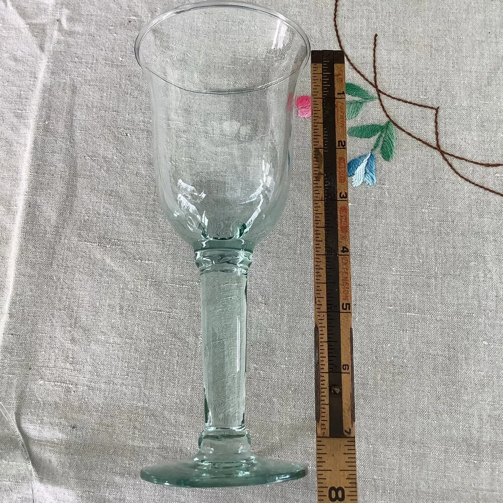 Vintage La Mediterranea Water Wine Handblown 2 Glasses Sea Green Tint Verde